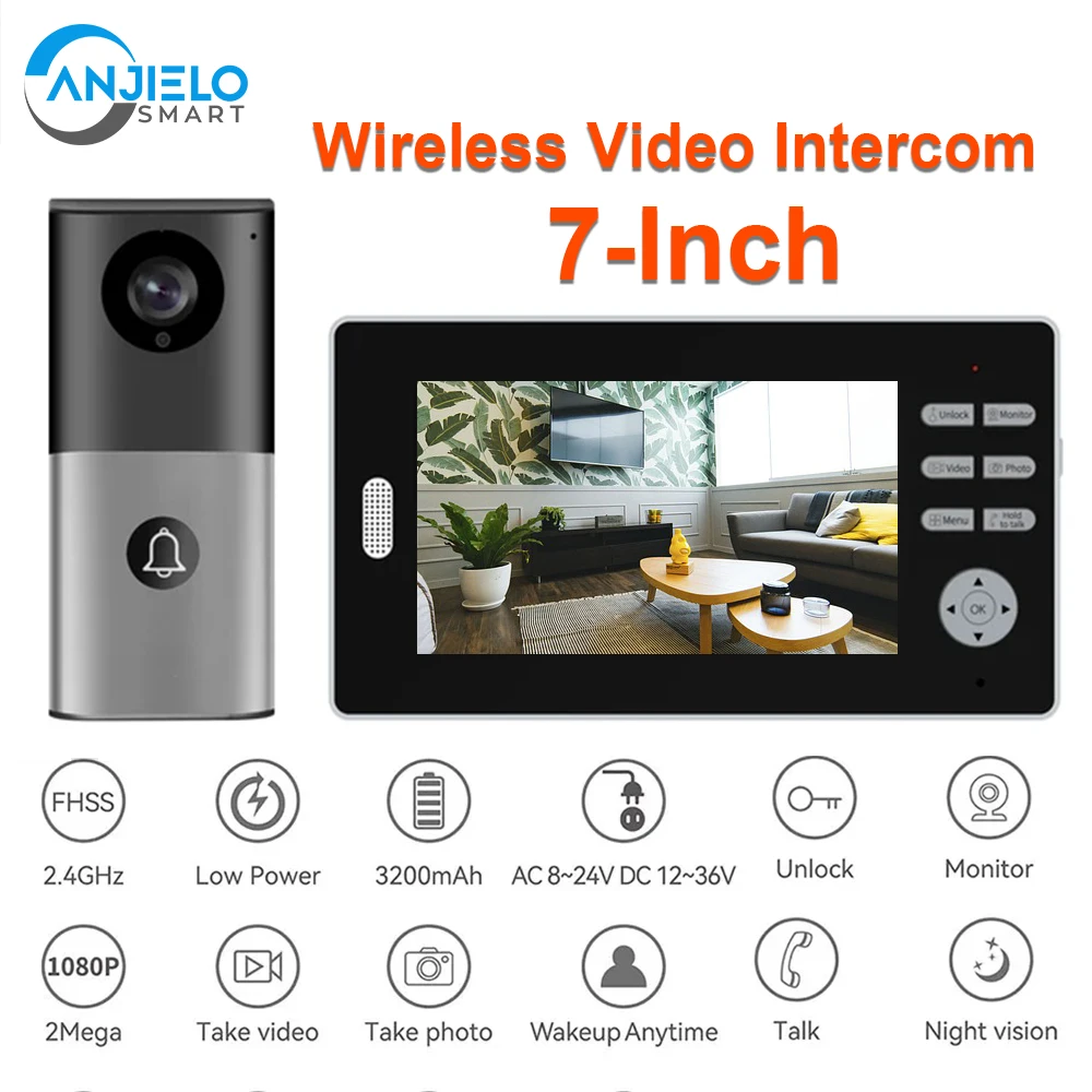 

Wireless Doorbell Intercom in Private House 7 Inch Monitor Video Intercom System for Home Kit Apartment 1080P Door Phone
