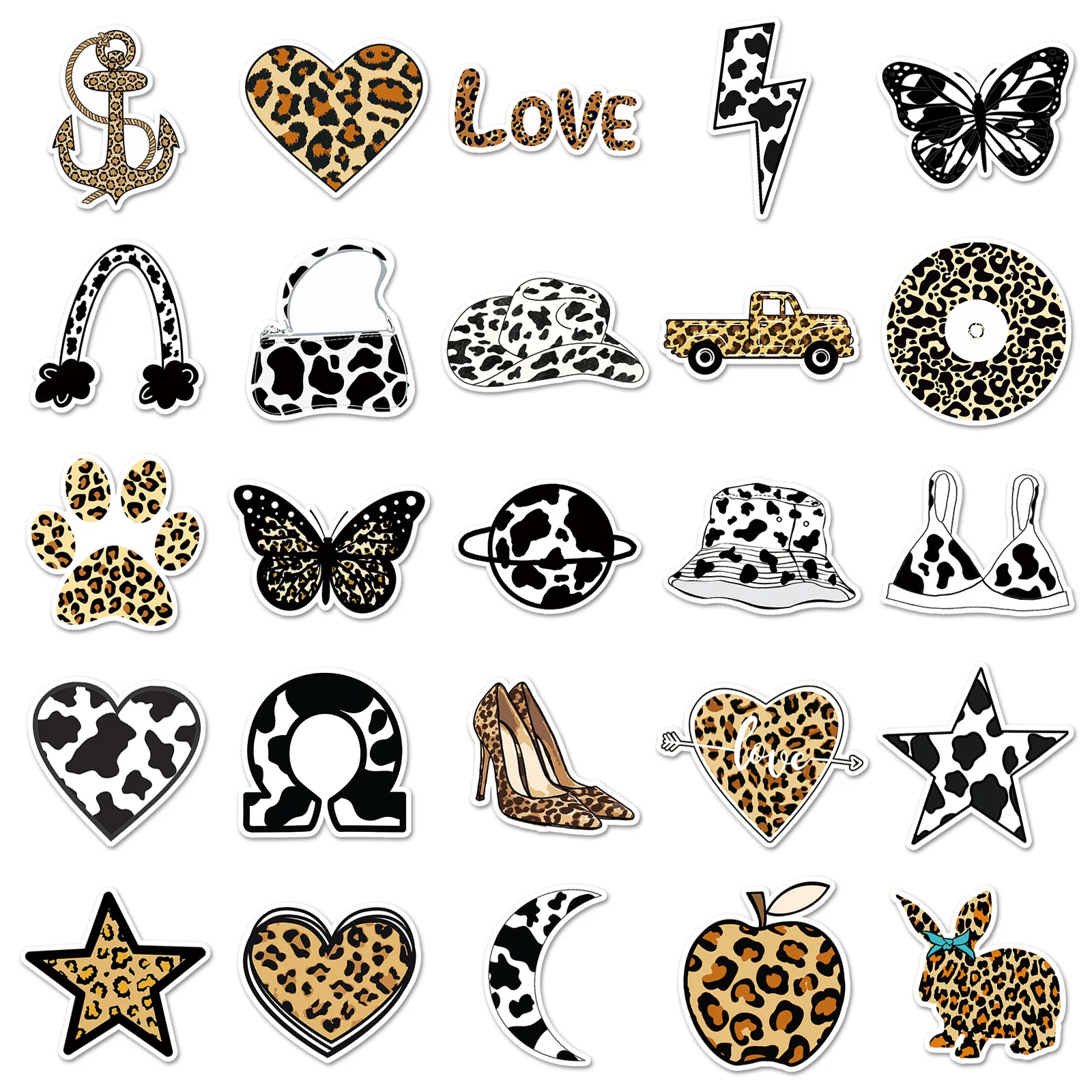 50/100Pcs INS Kawaii Cartoon Cute Leopard Series Stickers PVC Waterproof Stickers Decals For Kids Boys Girls Toys Gifts