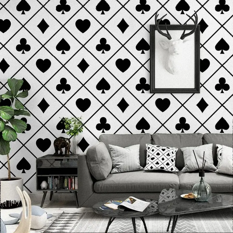 Nordic style wallpaper ins TV background black and white lattice geometry bedroom living room modern simple B & B wallpaper