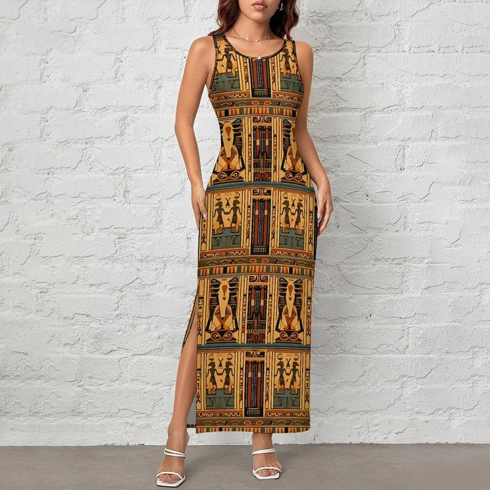 Ancient Egyptian Art Bodycon Dress Spring  Pretty Maxi Dresses Female Sleeveless Pattern Casual Y2k Dress 2XL 3XL 4XL