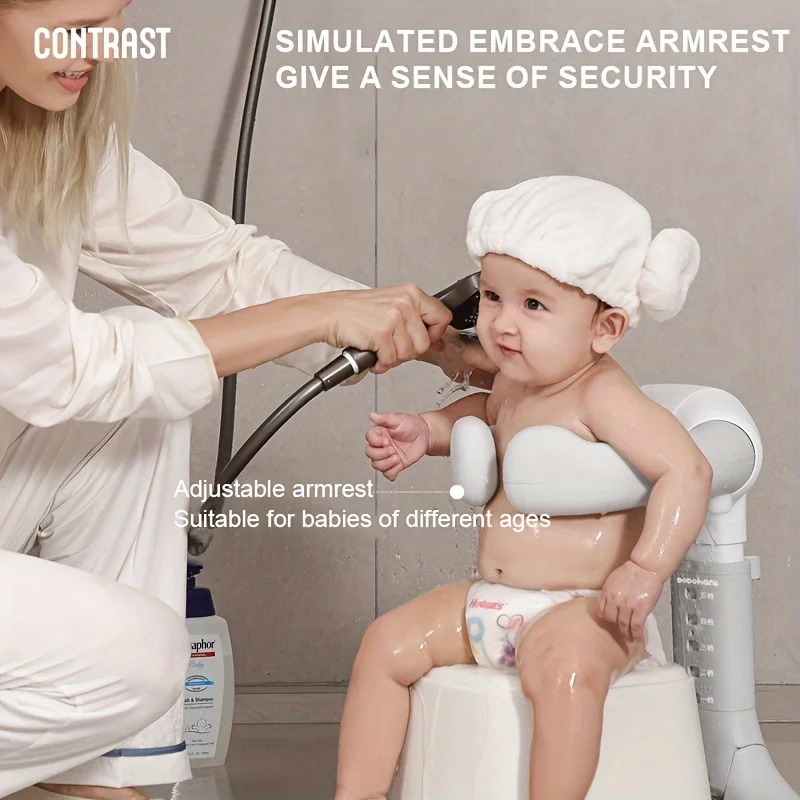 

5-уровневая регулируемая подставка для ванной комнаты, нескользящее основание, складная конструкция, эргономичная ручка, подходящая для детей до 6 лет.