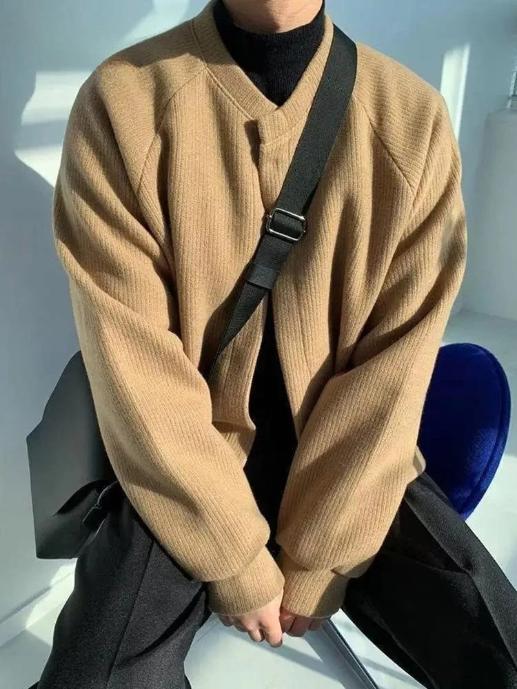 

Trendy Men's Solid Color Sweater Coats Autumn Winter Casual Slim Zip-up Cardigan Men Vintage Long Sleeve O Neck Knit Jacket Coat