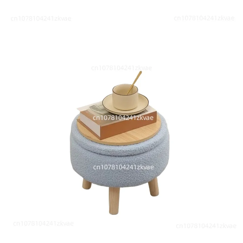 28cm Multi-Purpose Velvet Stool - Soft Round Footstool with Storage for Living Room, Hallway as Small Table or Plant Stand