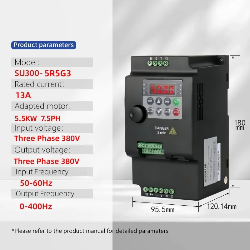SUSWE laagspanningsfrequentieomvormer (VFD) 0,75/1,5/2,2/4/5,5 kW, 1-fase 220V naar 3-fase 220V of 3-fase 380V naar 3-fase 380V, voor motorregeling van de snelheid.