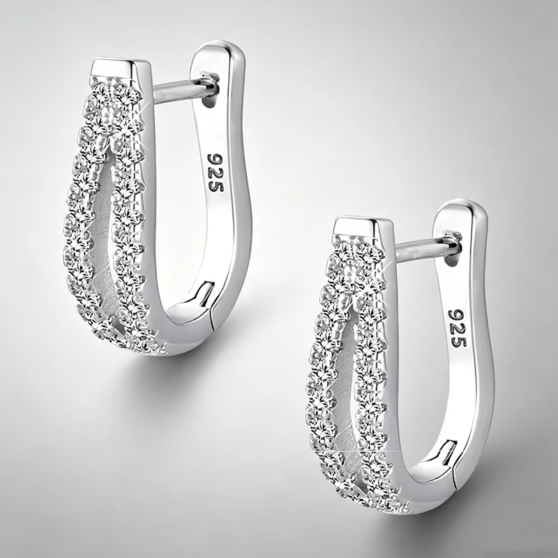 925 Sterling Silber Kubisches Zirkonia Huggie Creolen für Damen Hypoallergener Zarter Schmuck Geschenke für den Alltag – Detail 2
