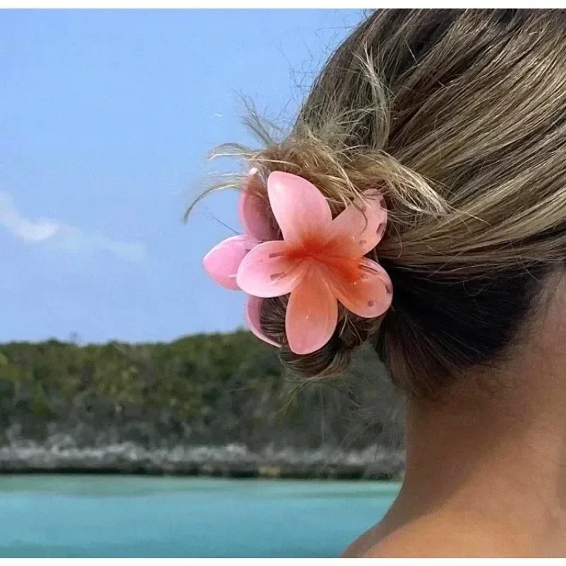 1Pc 8cm Gradient Colored Flower Acrylic Hair Claws Clip Women Girls Sweet Hairpins Beach Hawaiian Style Hair Accessories