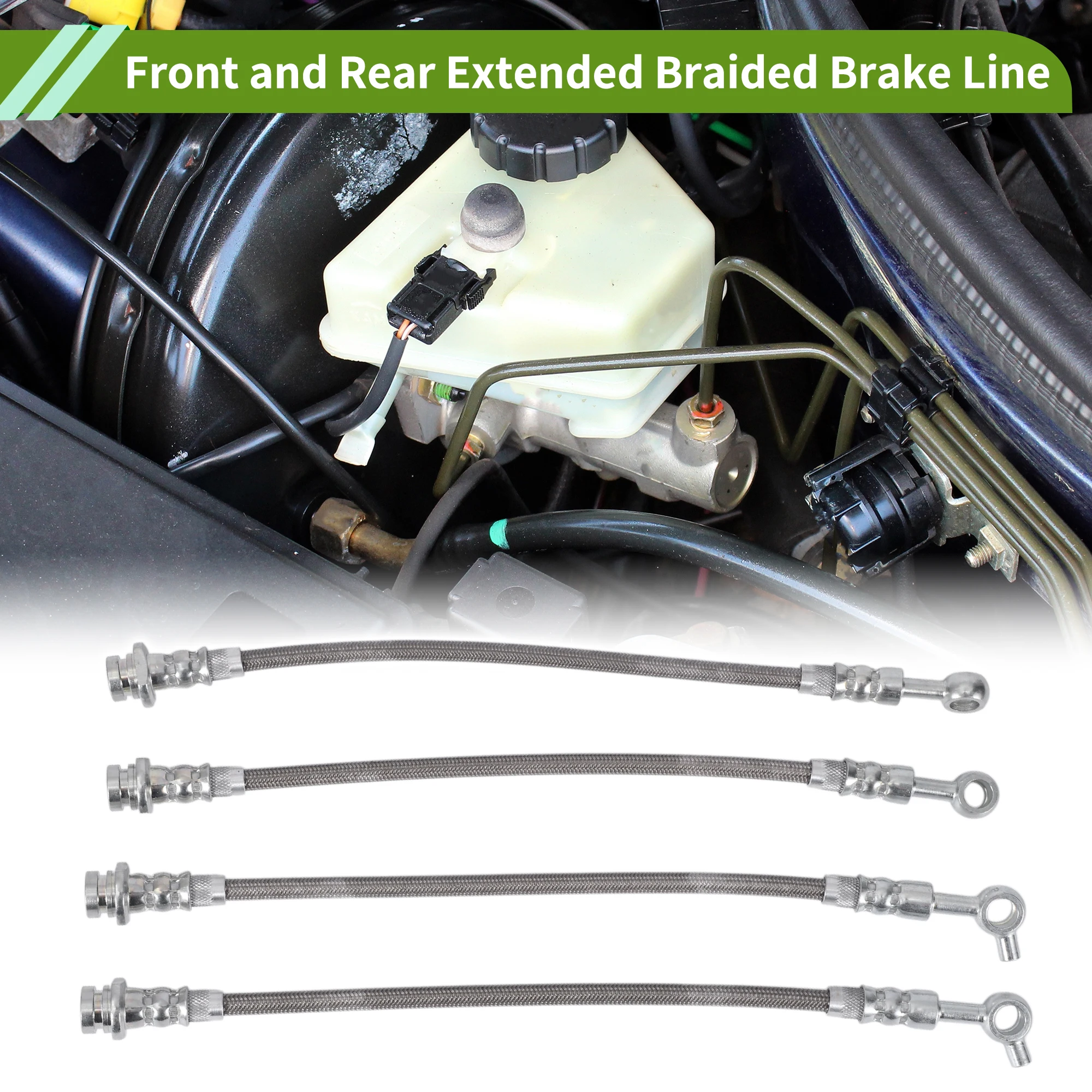 UXCELL 4pcs Front Rear Extended Braided Brake Line Hose for Nissan Patrol GQ Y60 88-97