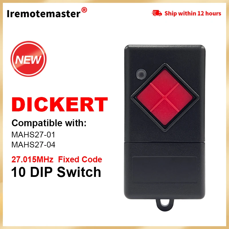 Compatible With DICKERT MAHS27-01 27.015 MHz Garage Remote Control Red Button DICKERT 27MHz Hand-held Transmitter