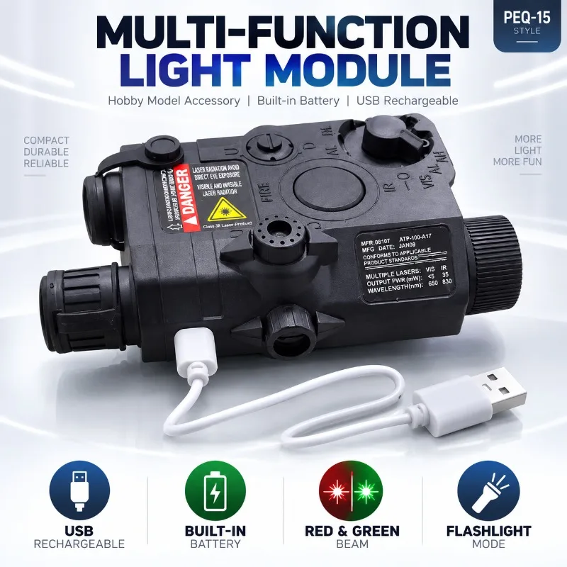 Nylon PEQ-15 Multi-function Beam Box Built-in Lithium Battery with Red & Green Beam and Flashlight