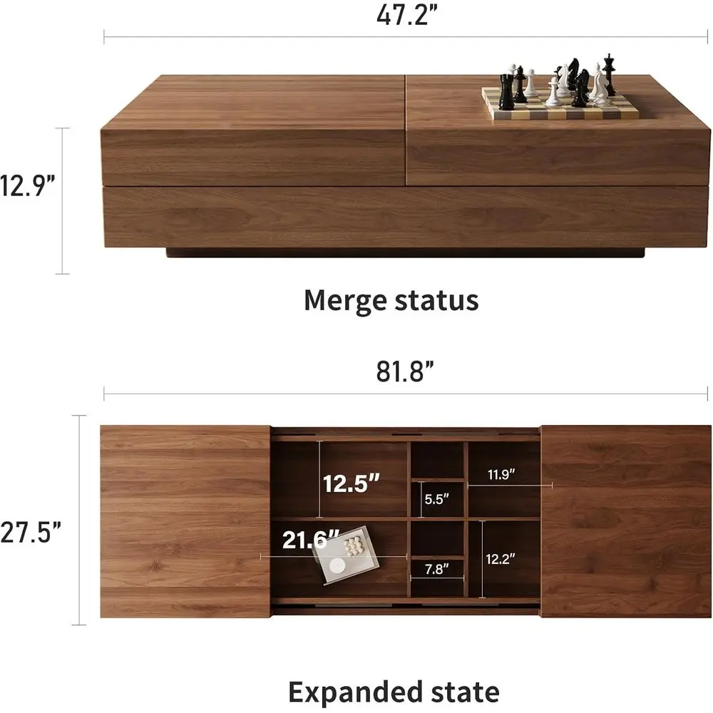 Expandable Coffee Table with Adjustable Lift-Top and Hidden Storage, Walnut Finish for Living Room