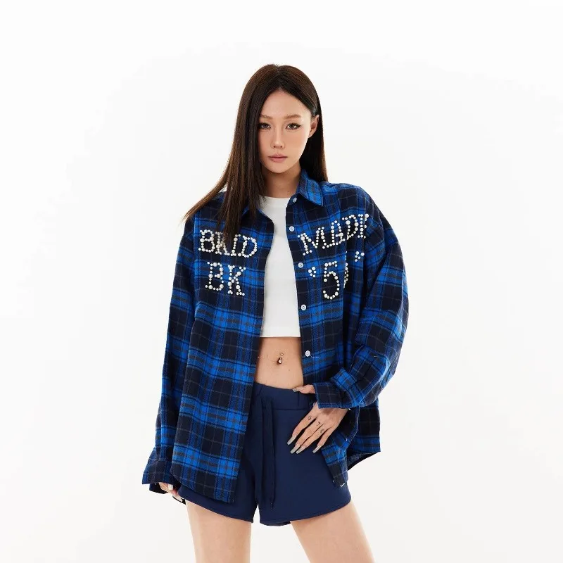 Vintage Bluzka Damska Koszula Odzież Street Fashion Hip Hop Bead Coat Women Loose Casual Denim Jacket Shirts for Women Tops