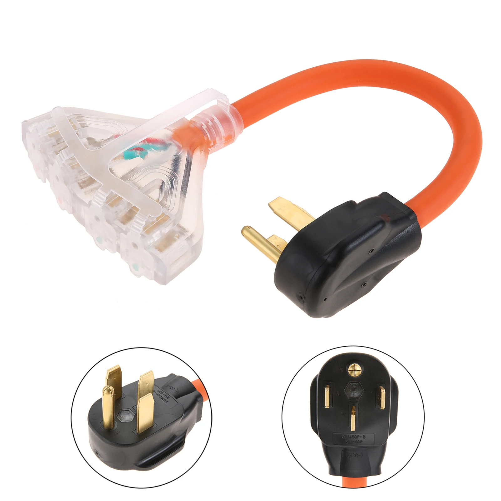 50Amp 4Prong NEMA 14-50P Male Plug to 4X5-15/20R Household Outlet Female Connectors Adapter Cord with Dust Protection Caps 1.5ft