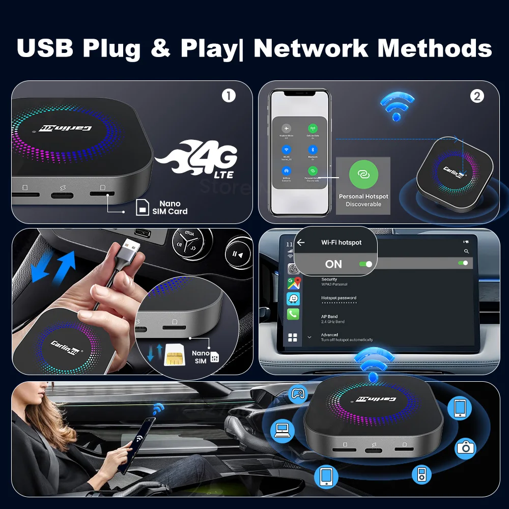 CarlinKit CarPlay Ai Box S2F Android 13 Car TV Box SM6225 128G 64GB Wireless Android Auto Car Play محول 4G LTE لـ YT Netflix