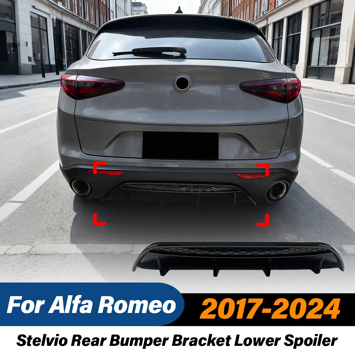 

For Alfa Romeo Stelvio 2017 2018 2019 2020 2021 2022 2023 2024 Car Rear Bumper Diffuser Lip Sports ABS Spoiler Splitter Body Kit