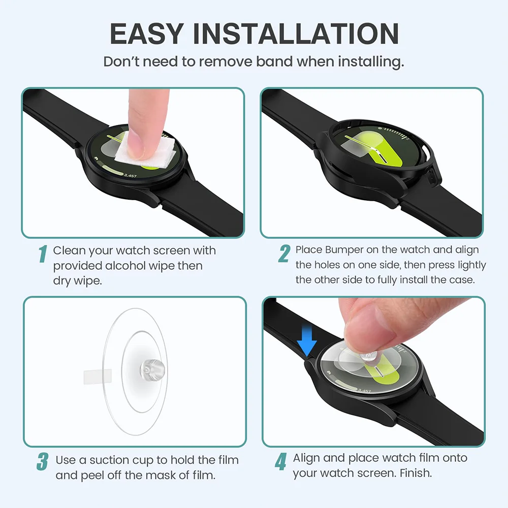 サムスンギャラクシーウォッチ用強化ガラスとケース,保護シェル,フルPCカバー,バンパースクリーン,フィルムアクセサリー,7,6,5,4,44mm, 40mm, 3 din