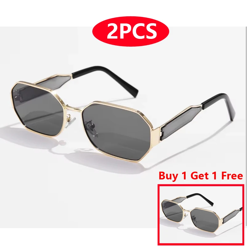 Hiking 2pcs High Quality Metal Anti Light Glasses Women Fashion New Shades Gradient Tea Color Simple Wide Leg Design Unisex