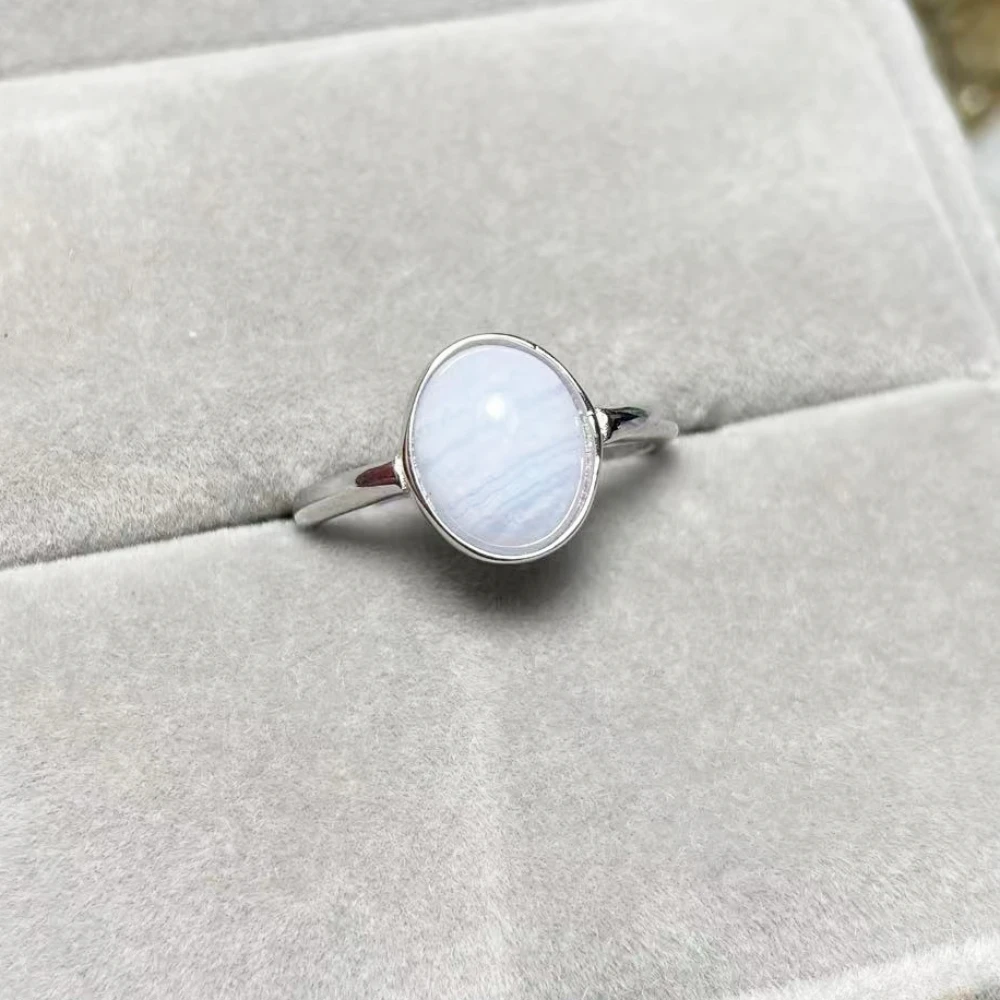 

925 sterling silver 8x10mm AKAC natural blue lace agate adjustable ring