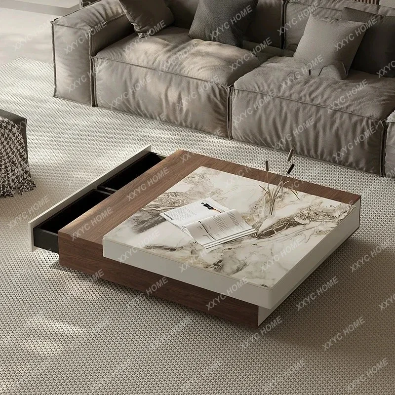 

XX minimalist rotating coffee table living room household small apartment modern simple square rock slab coffee table