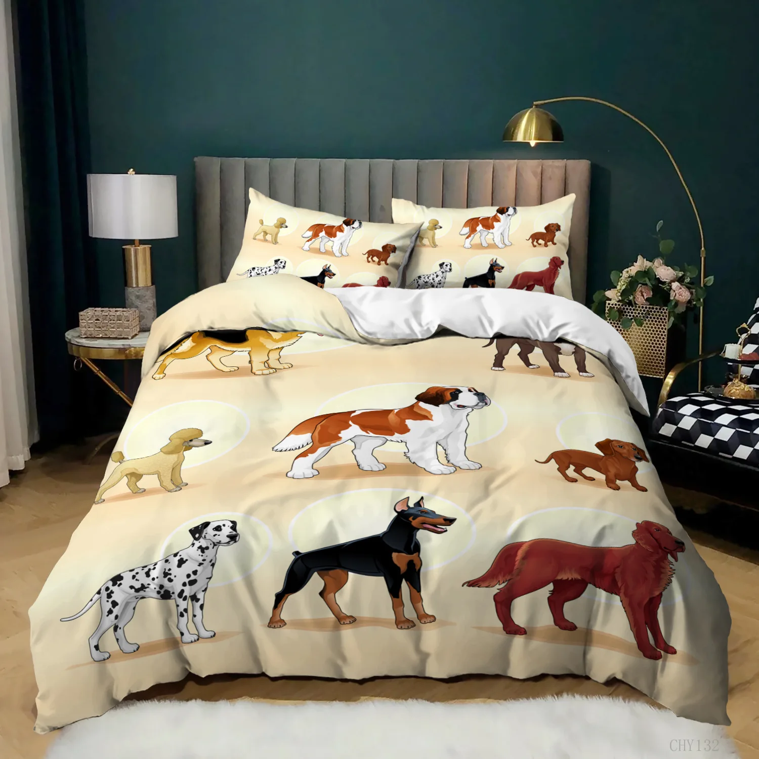 

Cartoon Dog Duvet Cover Set Golden Retriever Teddy Bedding Set For Dog Lover Girl Boy Soft Polyester Queen King Size Quilt Cover