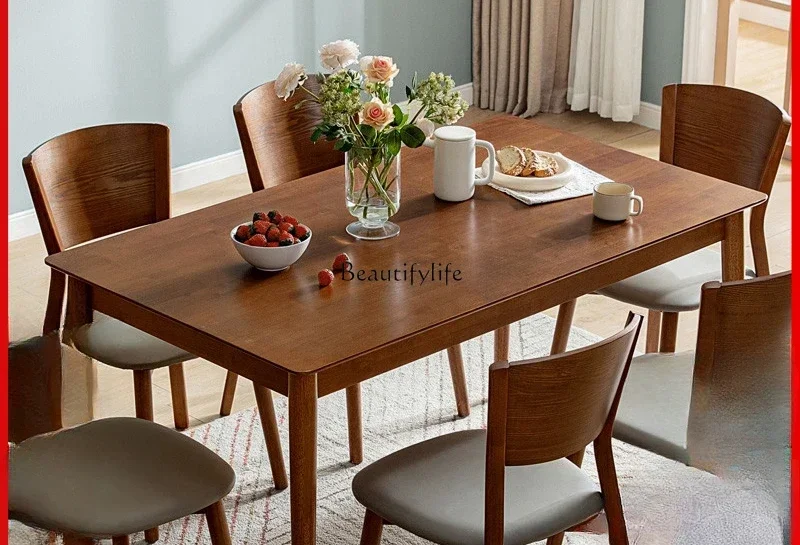 

Walnut color all solid wood dining table log small apartment furniture