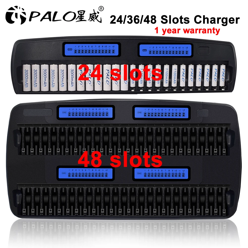 

PALO 100% Original 24/36/48 slots LCD Display Intelligent Charger Fast Charge for 1.2V AA AAA NIMH NICD Rechargeable Batteries