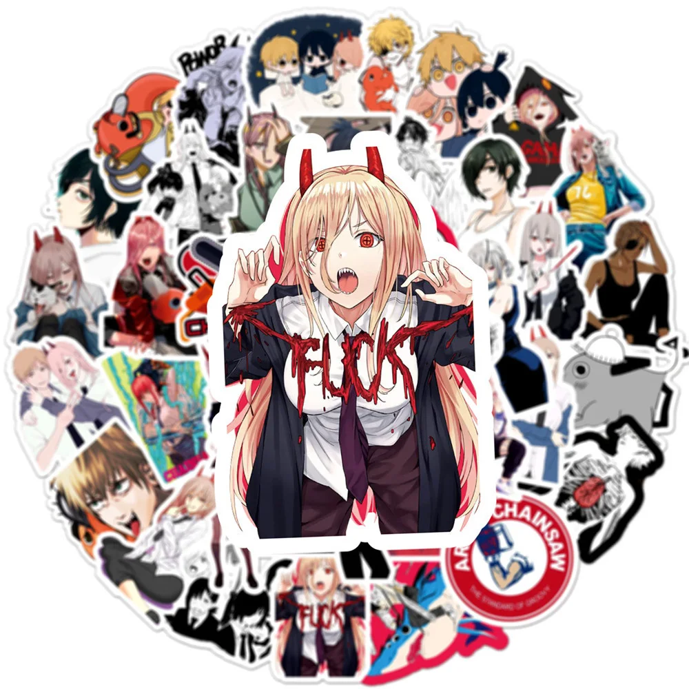 10/30/50/100pcs Anime Chainsaw Man Stickers Cool Denji Makima Cartoon Waterproof Sticker Decals Graffiti Water Bottle Laptop Car