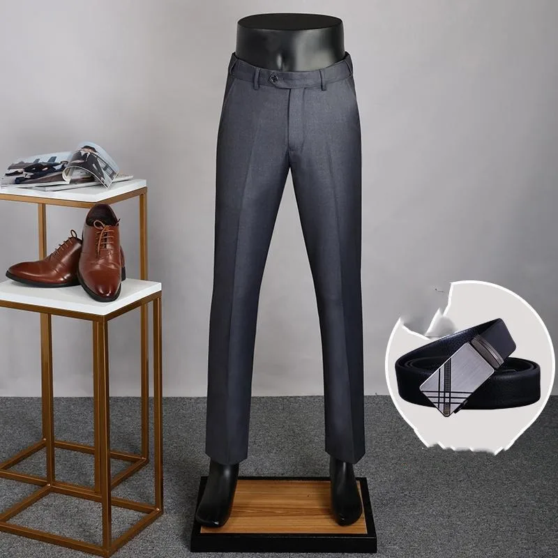 2023 Spring and Autumn Men's Solid Button Zipper Pocket FoldsBright Line Decoration Casual Fashion Elegant Commuter Suit Pants