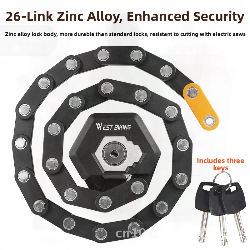 

WEST BIKING Anti-Theft Key Lock for Mountain Bikes Electric Cars & Motorcycles - Steel Folding Lock Modern Minimalist Design