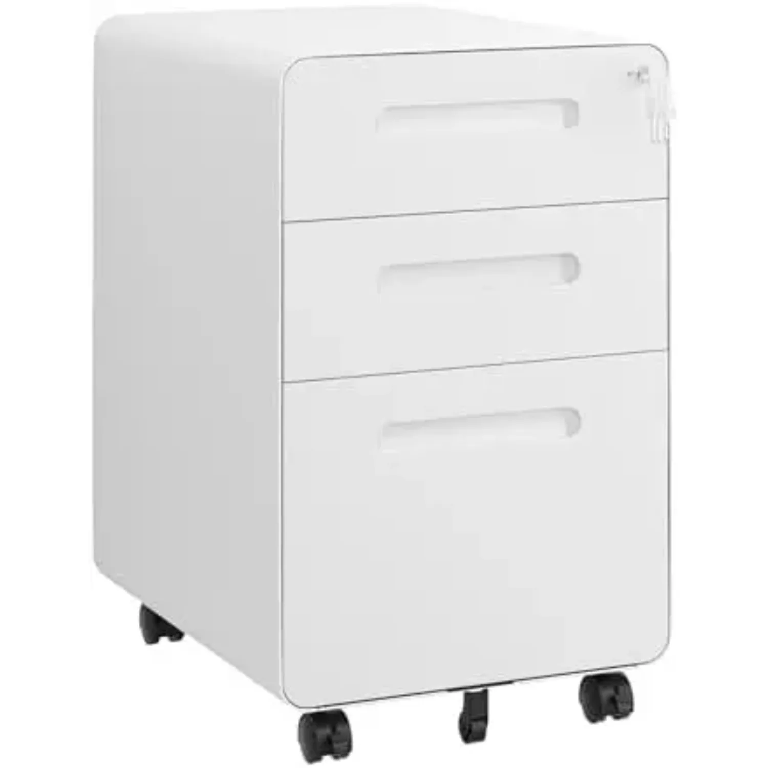 3 Drawer Mobile File Cabinet with Lock and 4 Keys, Small Vertical Metal Rolling Filing Cabinet Under Desk for Home