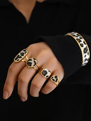 Minimalist 18K PVD Golden Plated 304 Stainless Steel Rings Chunky Jewelry High QualityCharm Stylish Boho Leopard Golden Jewelry