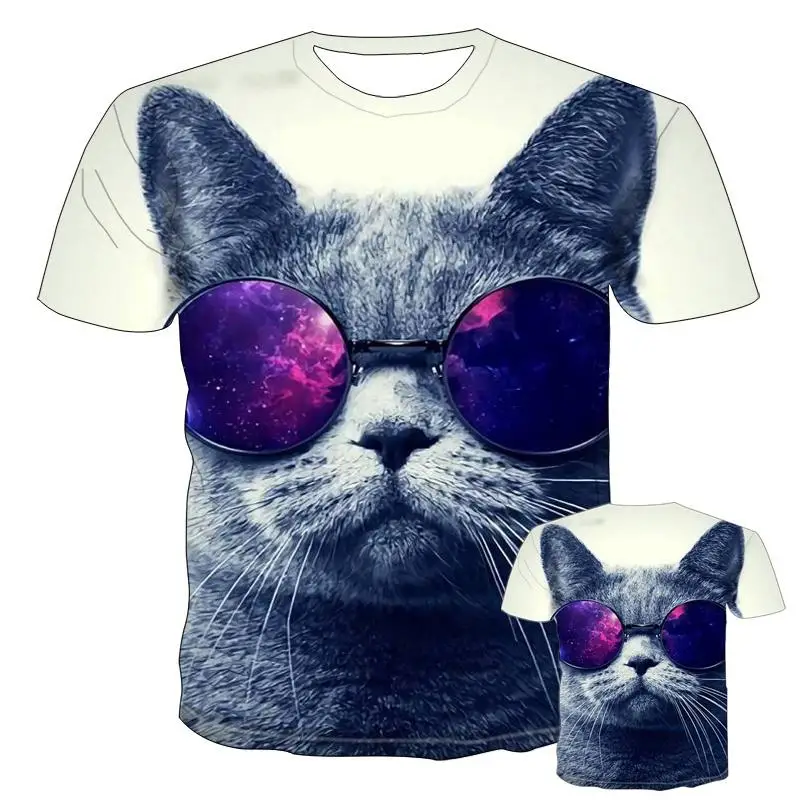 New Summer Fashion Cool T-shirt Men/girls Kids 3d Cute Animal Cat Print Sporty Breathable Lightweight Fitness Sports Top