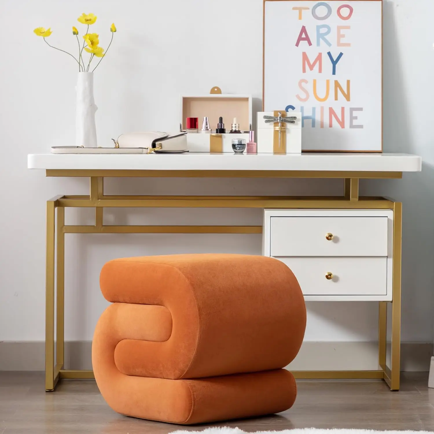 Modern Velvet Upholstered Ottoman, Comfortable Velvet Foot Stools, Exquisite End Table Pouf Stool Soft Shoe Stool,, Customized