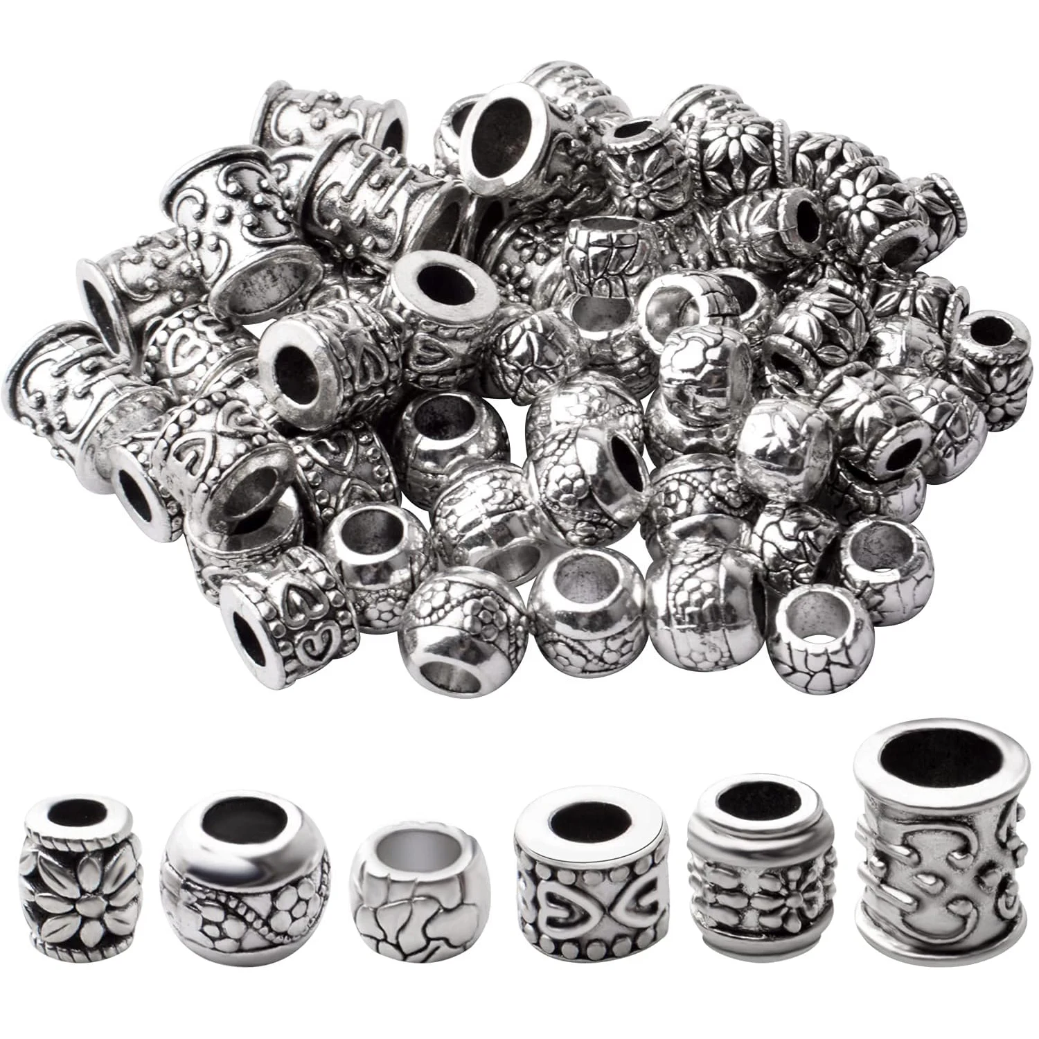 

100g Mixed Styles Tube Bead Spacers Tibetan Alloy Column Barrel Round Spacers Loose Beads for DIY Jewelry Bracelet Crafts Making