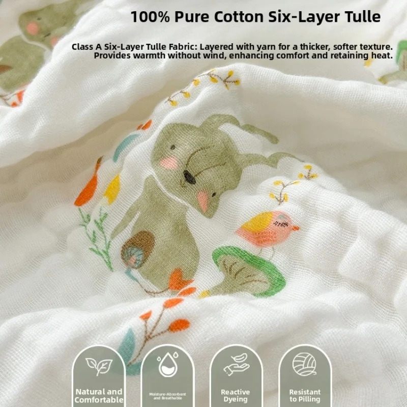 200X230cm Adult Baby Cute Cartoon Pattern Six-Layer Pure Cotton Blanket High-density Breathable Ultra Soft Cozy ABDL Blanket