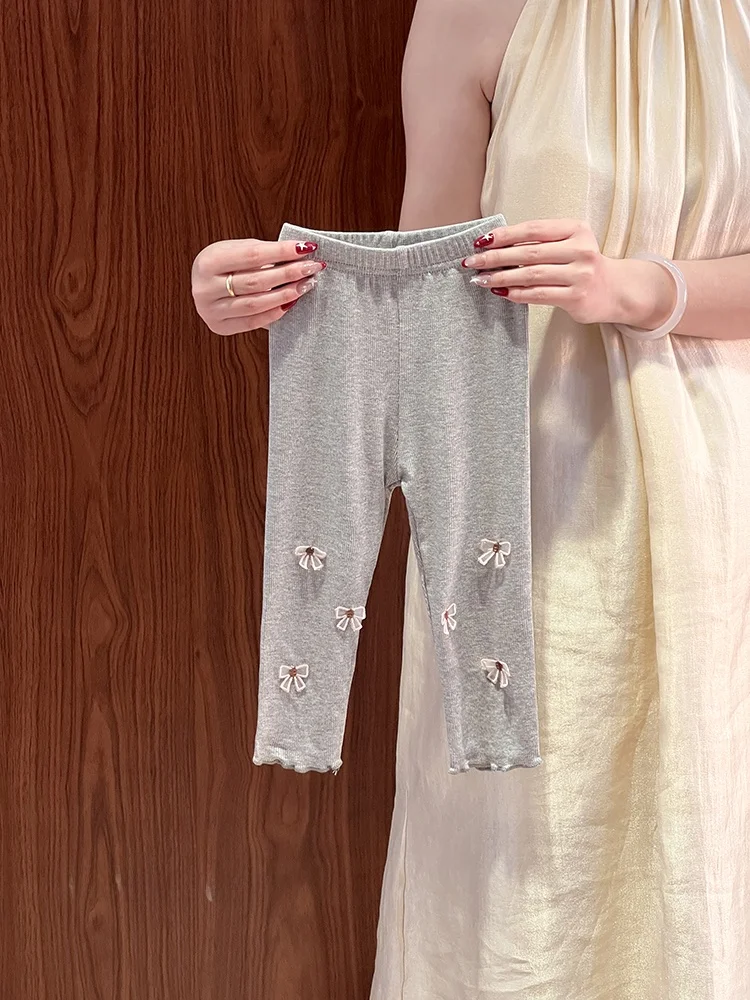 

Брюки для девочек, облегающие, весна-осень, новая коллекция, корейская версия, модные, эластичные, с завязками, длинные