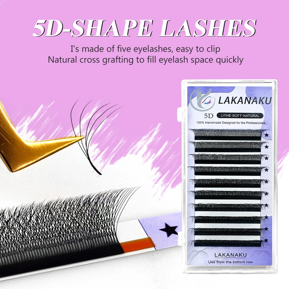라카나쿠 5D - W형 속눈썹 연장 프리메이드 볼륨 팬 W형 속눈썹 자동 꽃모양 밍크 인조 속눈썹 메이크업용