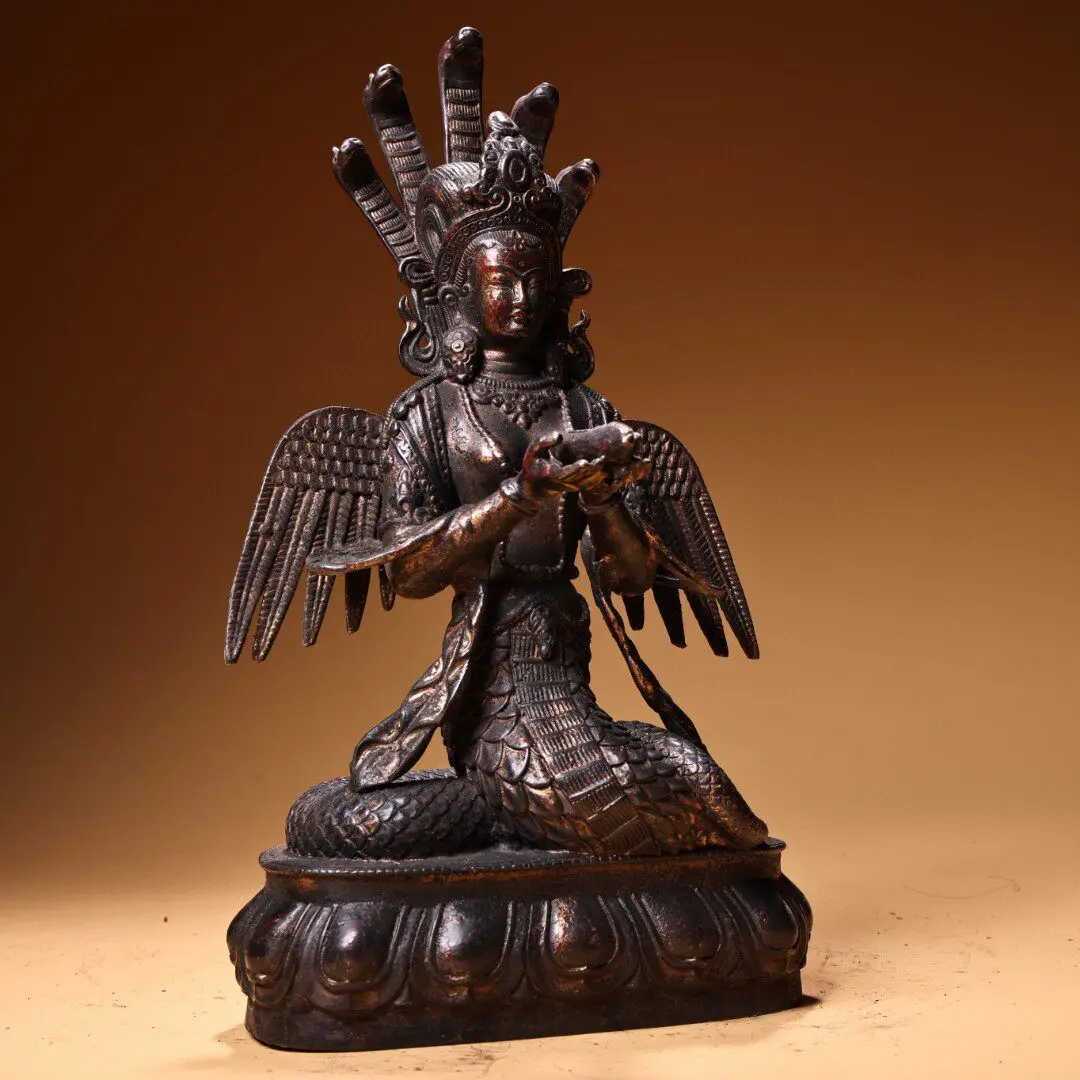 Nagarjuna Bodhisattva Statue Pure Copper Naga Serpent Handmade Nepalese Tibetan Temple Altar Decor Collectible