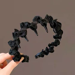 Black Elegant Hairbands Rhinestone Lace Twine Hair Hoop Teeth Anti-slip Hair Accessories Korean Girls Headbands Headdress