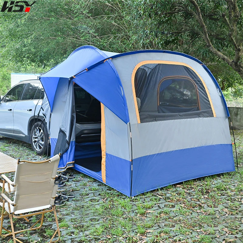 Portable Outdoor Camper Car Rear Tent, Double-Layer SUV Vehicle Roof, Sunshade and Rainproof Beach Tent