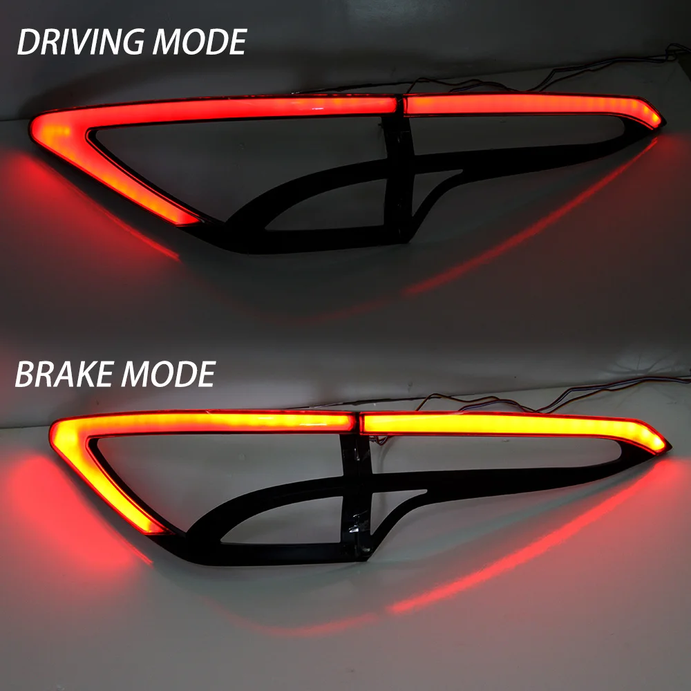 2pcs Led Car Rear Bumper Reflector Light for Toyota Fortuner Rear DRL Lights Stop Brake Lamp Accessories Red Black White Lens