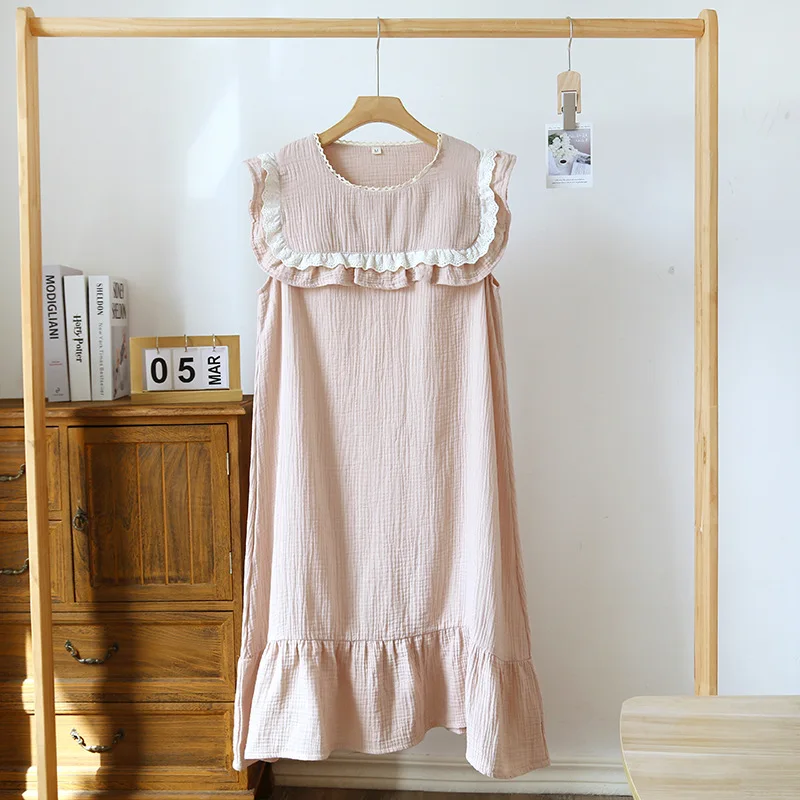 Knitted Cotton Night Wears For Women Nightgowns Summer Sleeveless Nightie Nightdress New Fashion Lounge Sleeping Dress