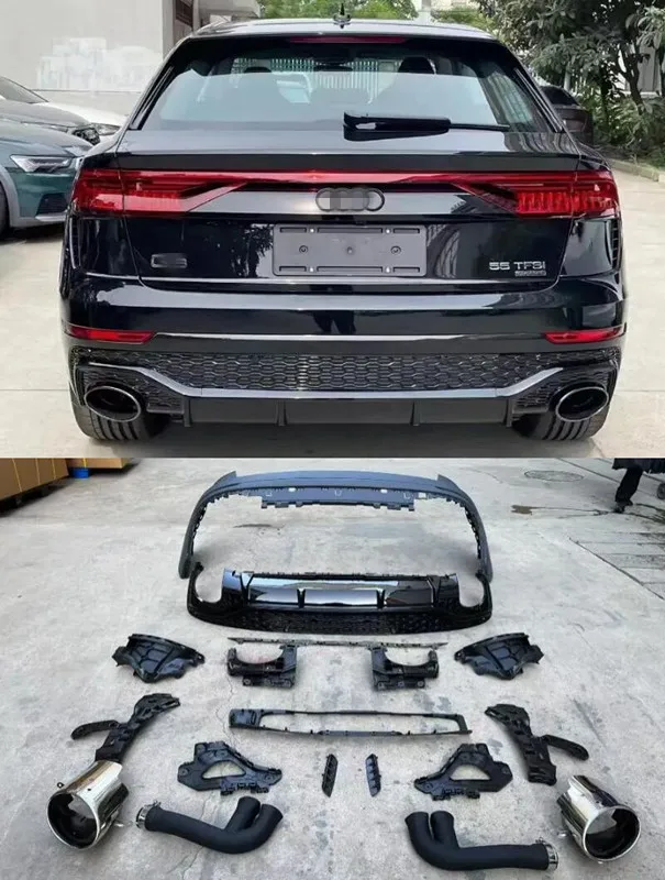 

Для Audi Q8 RSQ8 2014 2019 2020 2021 2022 2023 2024 ПП бампер яркий черный задний диффузор для губ комплект выхлопных спойлеров