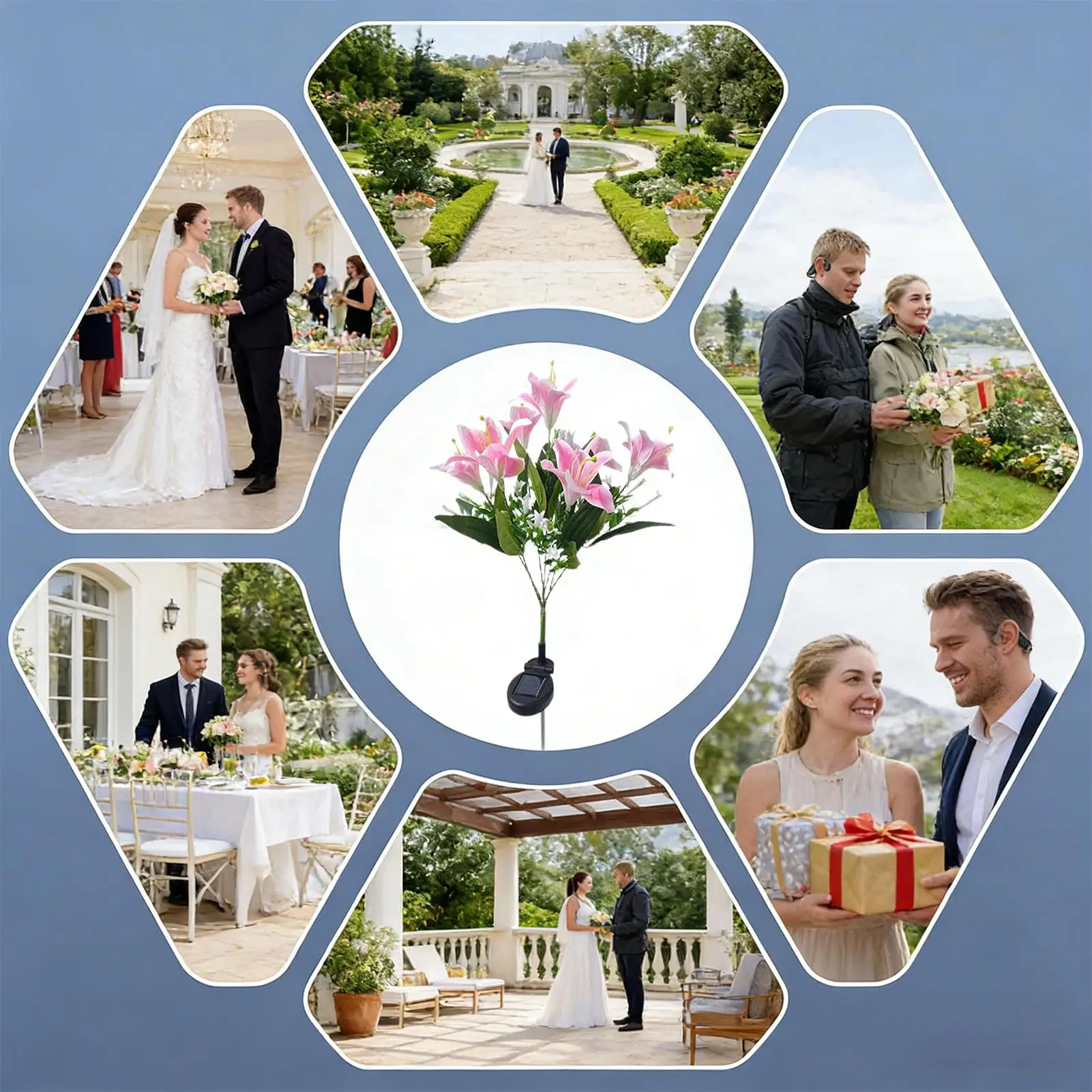 Solar Flowers Outdoor Waterproof 7 Head Artificial Lily Lighting Decor With Stake Waterproof Solar Garden Lights For Garden