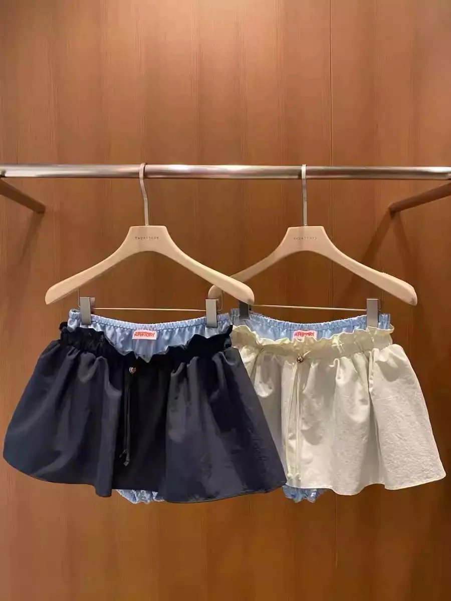 

Cute Fake Two-Piece Dstring Color Blo f Skirt Preon Summer New Arrival Women's Casual Stand Fit Puffy Skirt