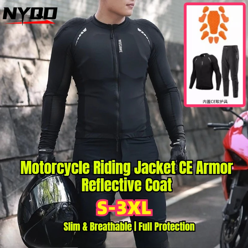 Men's Motorcycle Riding Jacket Breathable Slim Fit Protective Reflective Gear with CE Armor