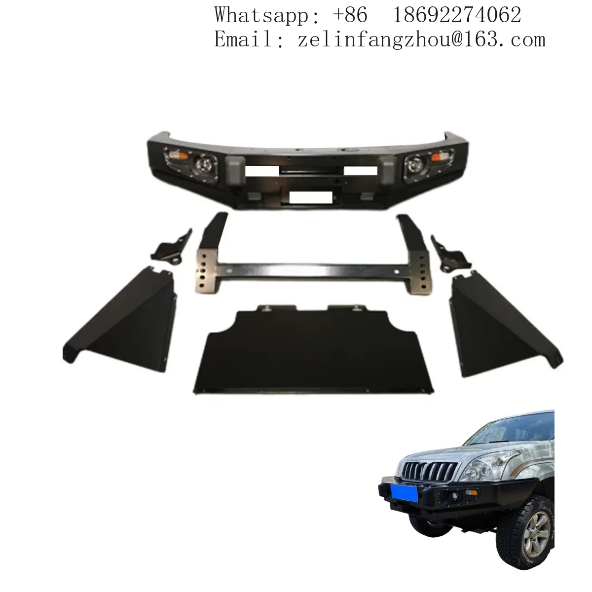 

Front Bumper Bull Bar For Toyota Land Cruiser Prado FJ120 Auto Body Upgrade Replacement With Fog Light Cutouts New