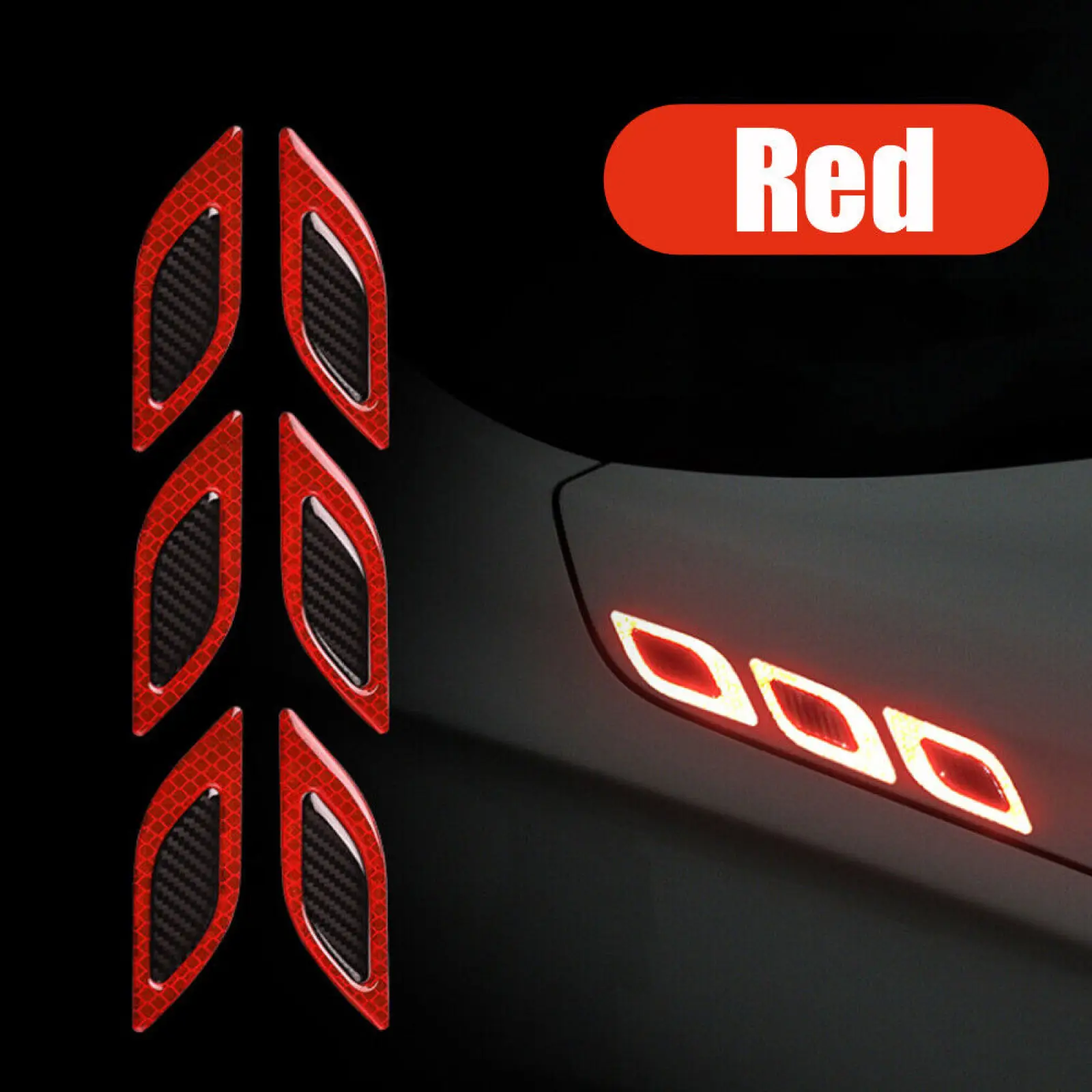 6Pcs/Set Car Reflective Carbon Fiber Sticker 3D Car Styling Reflective Strips Night Safety Warning Reflector Tape Stickers Decal