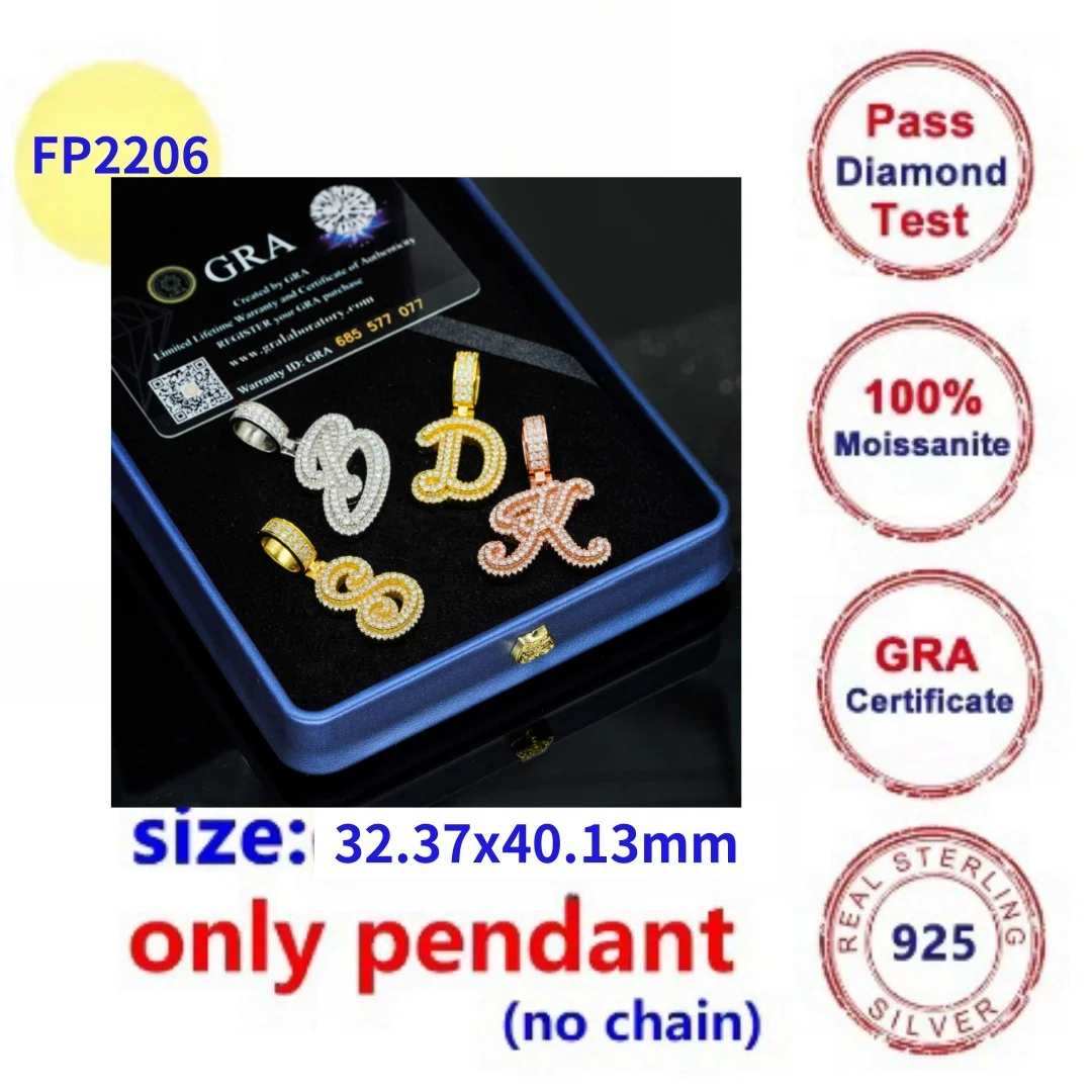 

Fine Moissanite 925 Sterling Silver Pendant Classic Letters A~Z Hiphop Pass test With Certificate For Engagement Jewelry