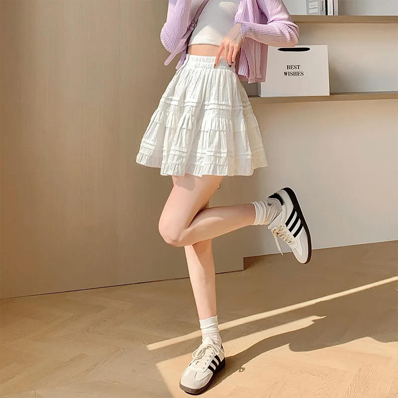 Skirts Women 2025 casual spring summer high waist slim solid color Sweet French fold pleated cake skirt women's clothing