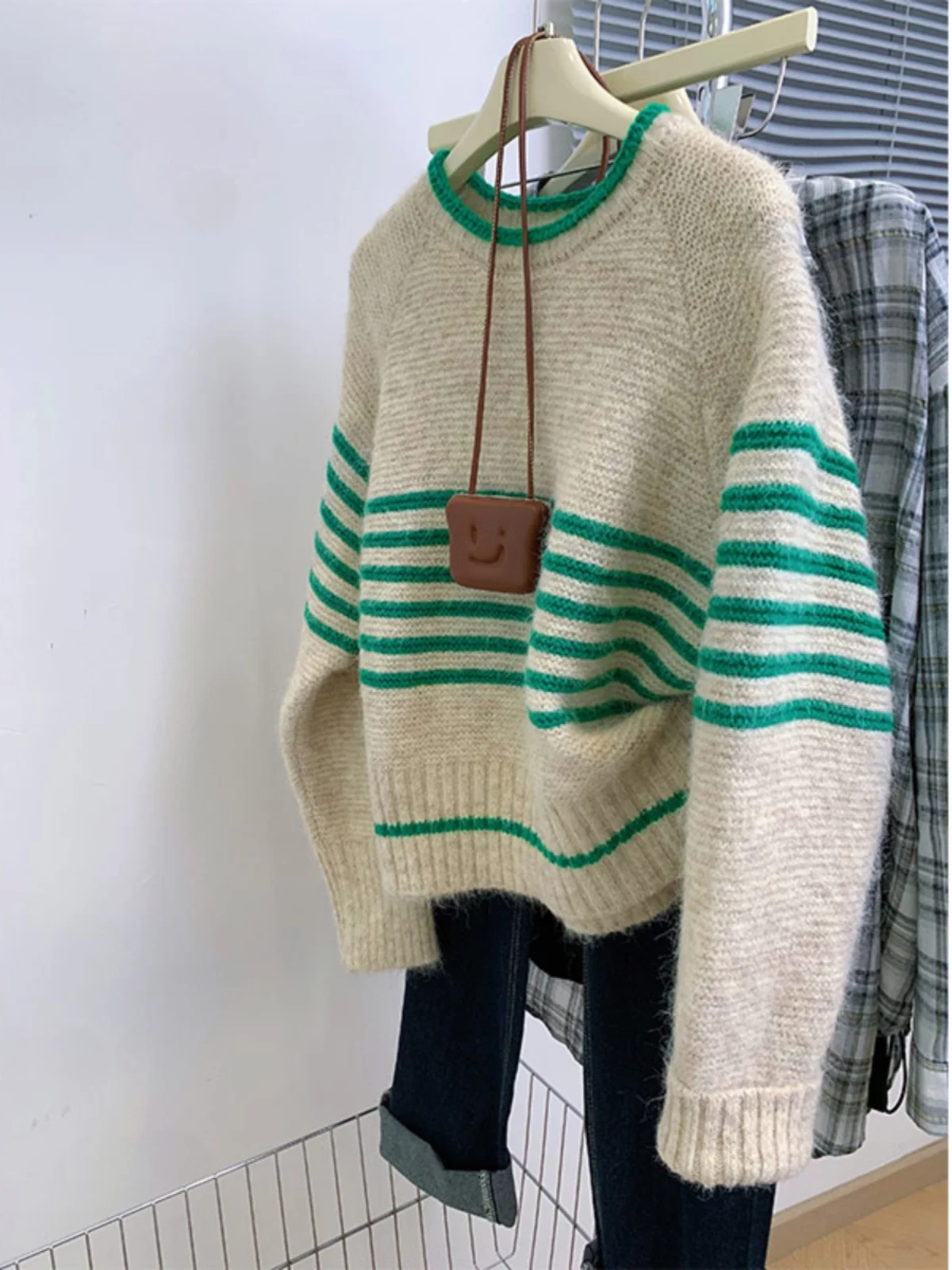 

French Striped O-neck Sweater Spring Autumn Loose Retro Versatile Knitted Pullover Women Fashion Long Sleeved Soft Warm Top